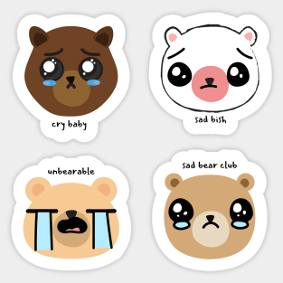 sad bear club 4 pack sticker illustration set collection Sticker